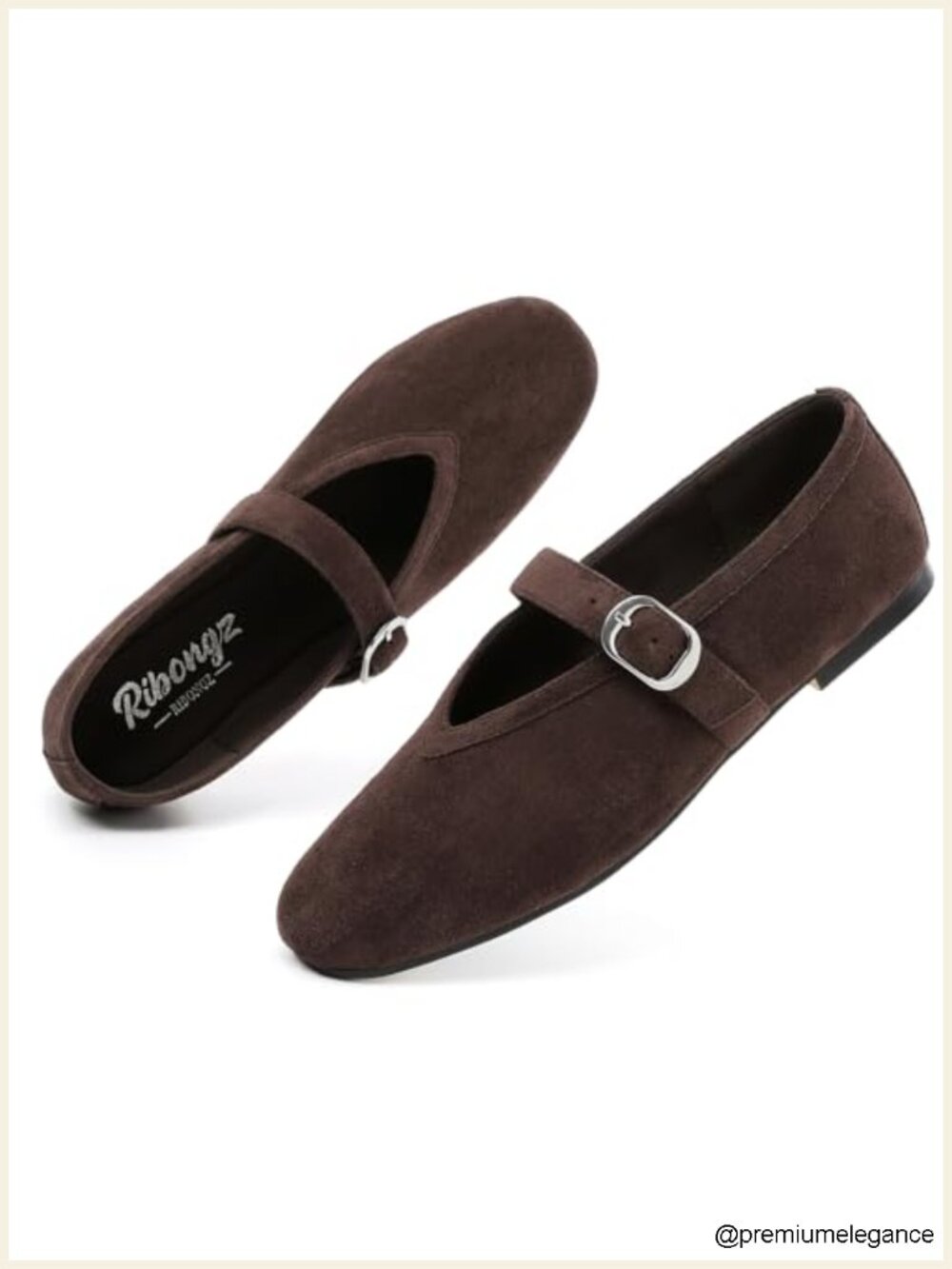 Women's Mary Jane Ballet Flats Round Toe Suede Slip-On Comfort Shoes